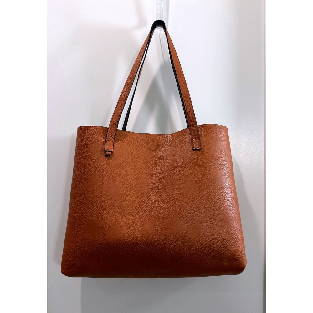 NWOT T-Shirt & Jeans Reversible Faux Leather Tote W/ Matching Clutch Black Brown